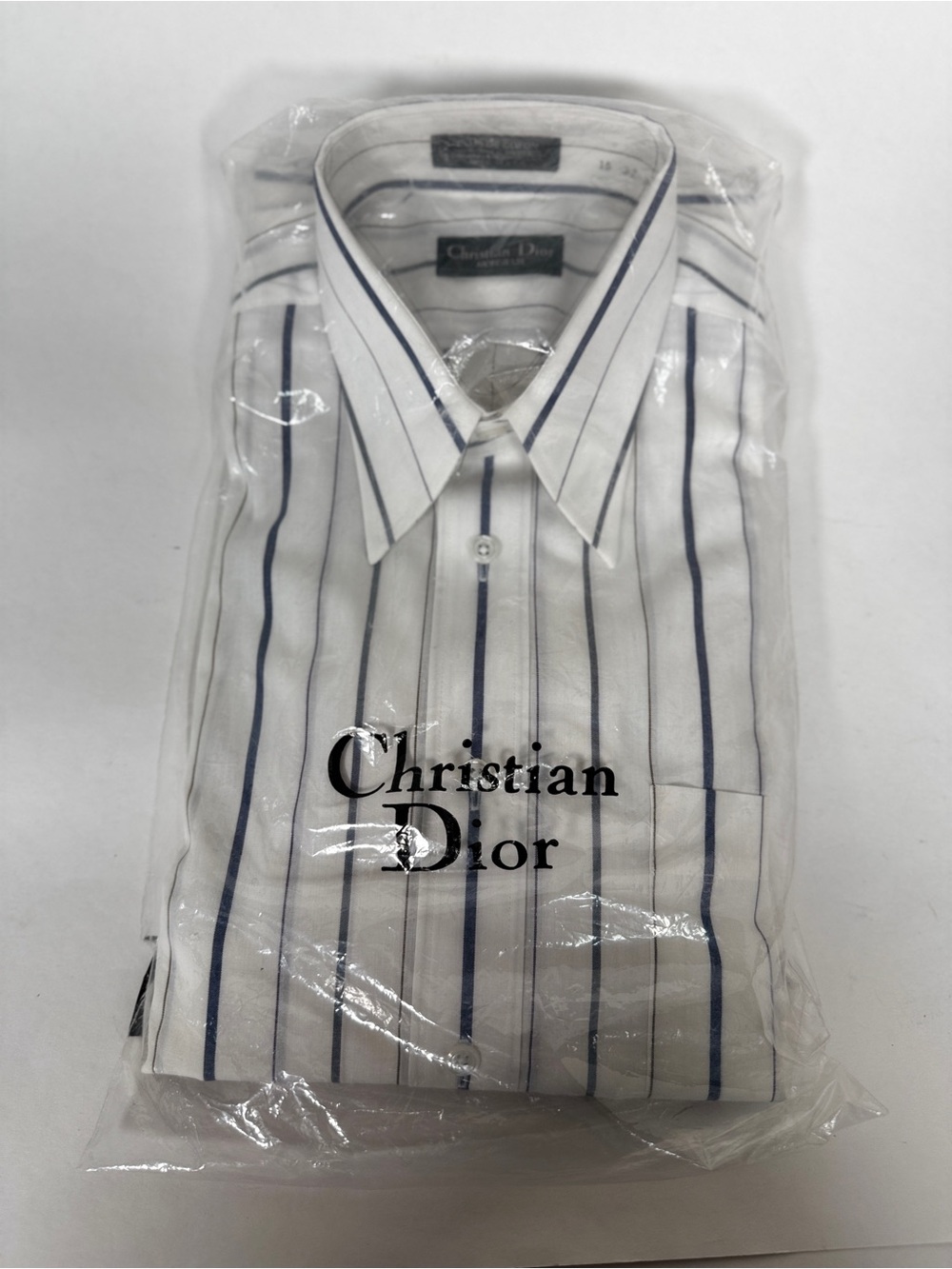 Vintage Christian Dior Monsieur Deadstock Blue Brown Stripe Shirt 15 32-33